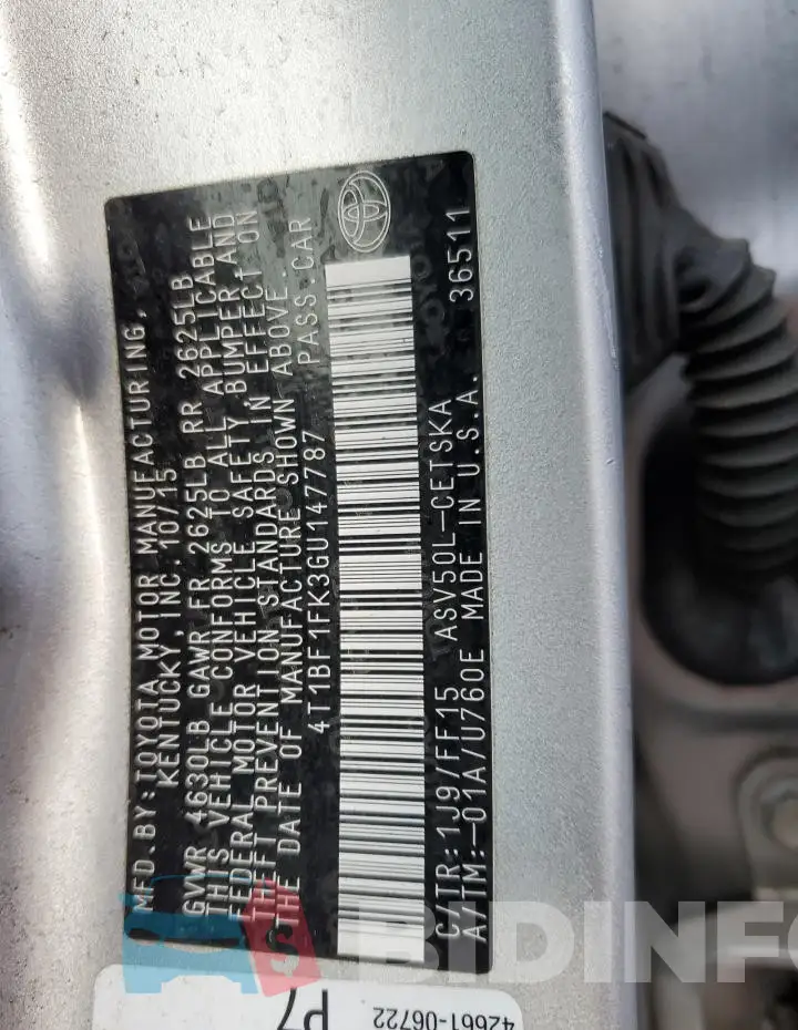 4T1BF1FK3GU147787 Photo# 12