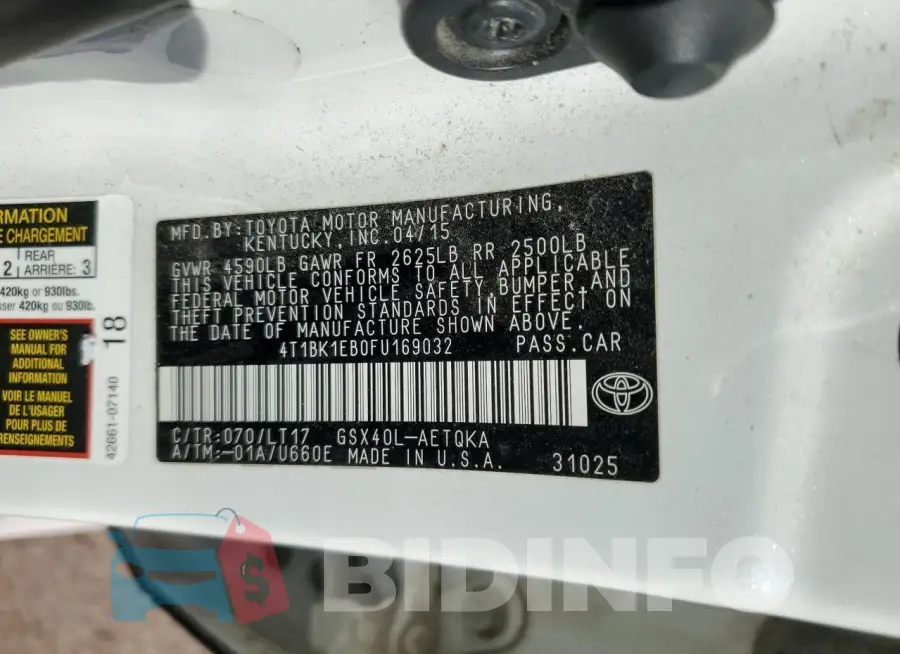 4T1BK1EB0FU169032 Photo# 12