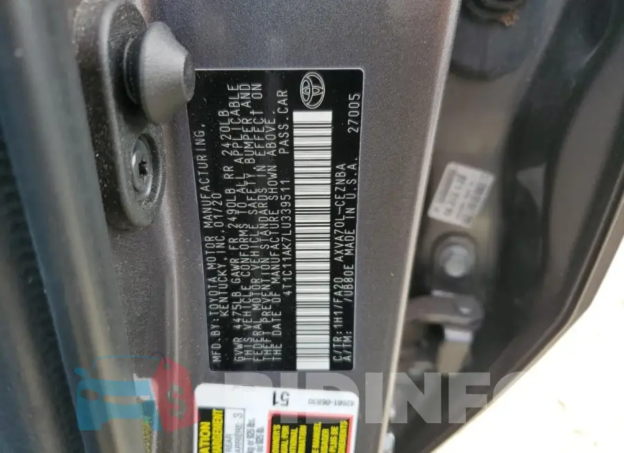 4T1C11AK7LU339511 Photo# 12