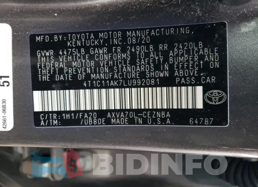 4T1C11AK7LU992081 Photo# 12
