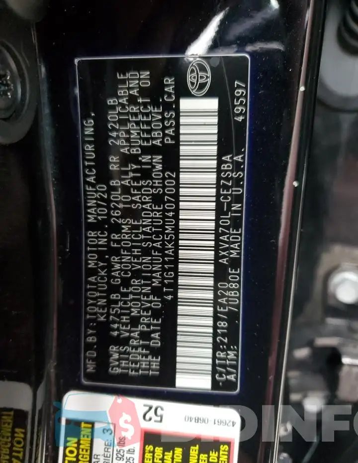 4T1G11AK5MU407002 Photo# 12