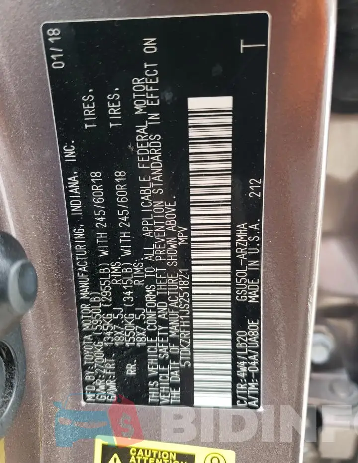 5TDKZRFH1JS251821 Photo# 14