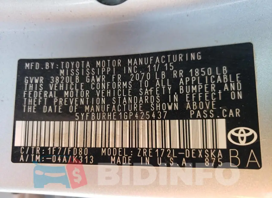 5YFBURHE1GP425437 Photo# 12