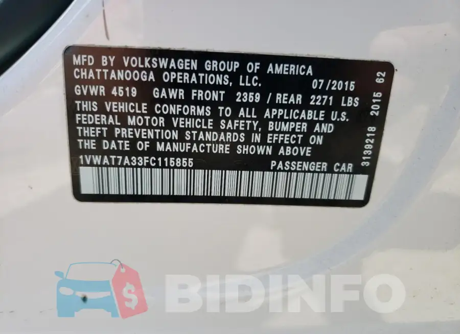 1VWAT7A33FC115855 Photo# 12