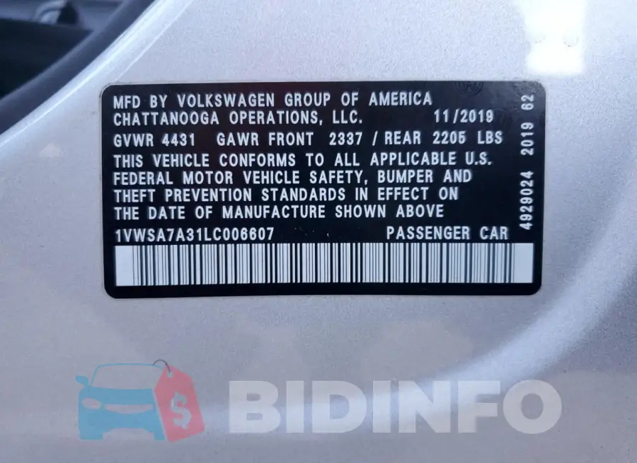 1VWSA7A31LC006607 Photo# 12