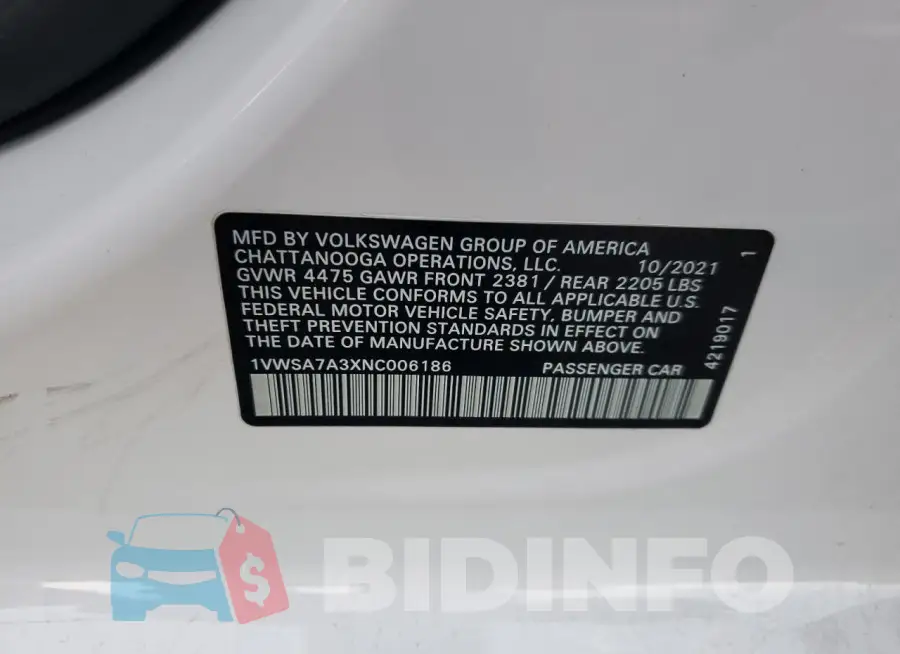 1VWSA7A3XNC006186 Photo# 13