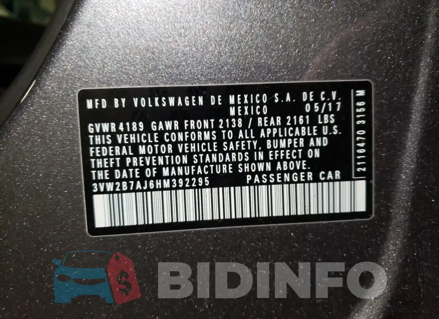 3VW2B7AJ6HM392295 Photo# 12