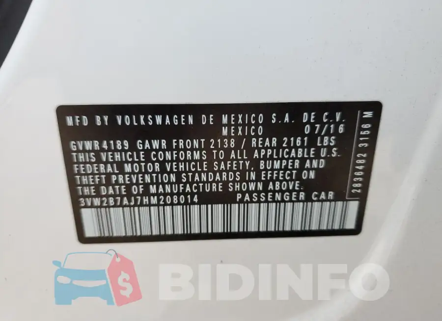 3VW2B7AJ7HM208014 Photo# 13