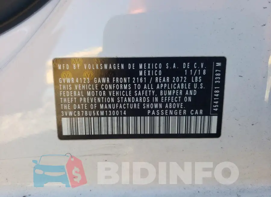 3VWCB7BU5KM130014 Photo# 13