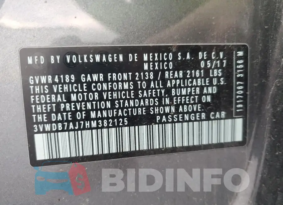 3VWDB7AJ7HM382125 Photo# 12