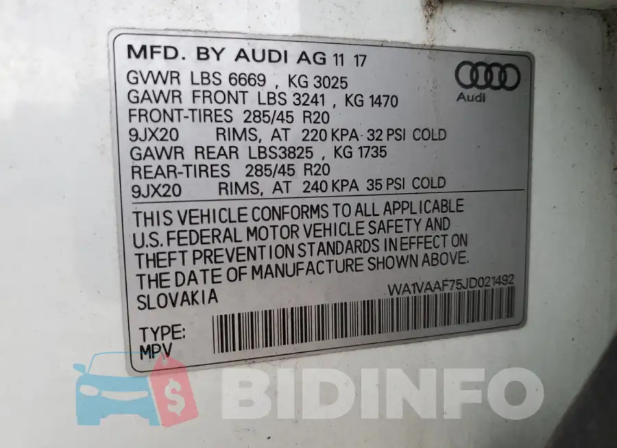WA1VAAF75JD021492 Photo# 14