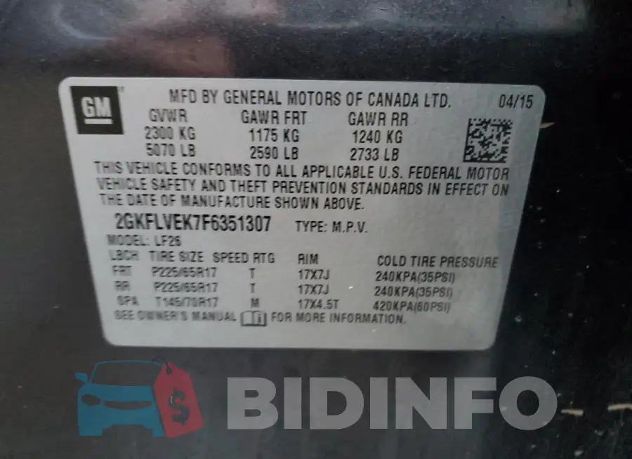 2GKFLVEK7F6351307 Photo# 13