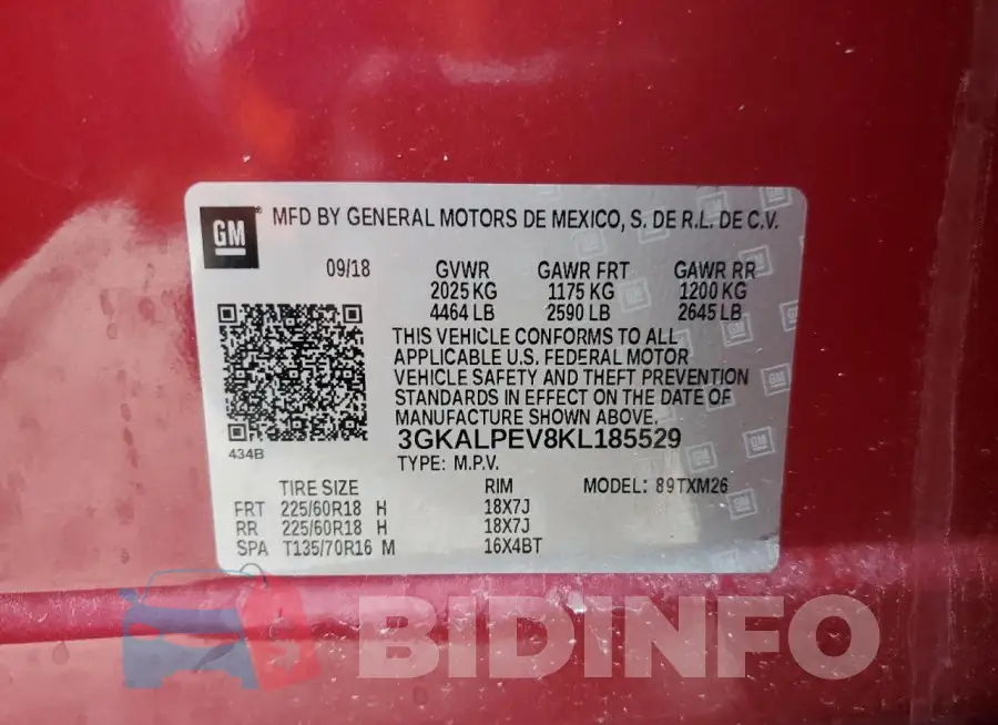 3GKALPEV8KL185529 Photo# 13