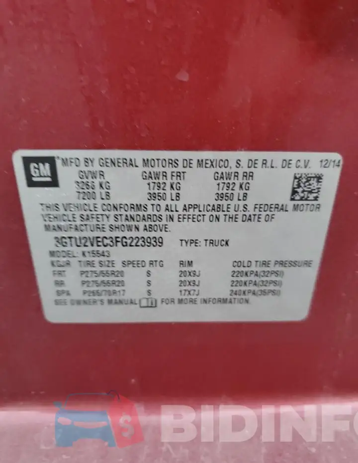 3GTU2VEC3FG223939 Photo# 12