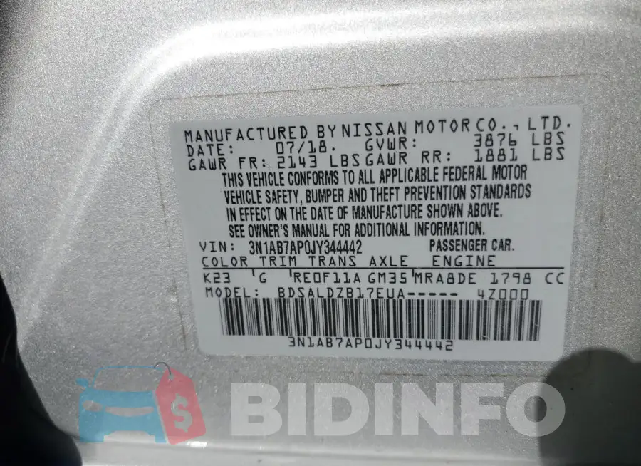 3N1AB7AP0JY344442 Photo# 13