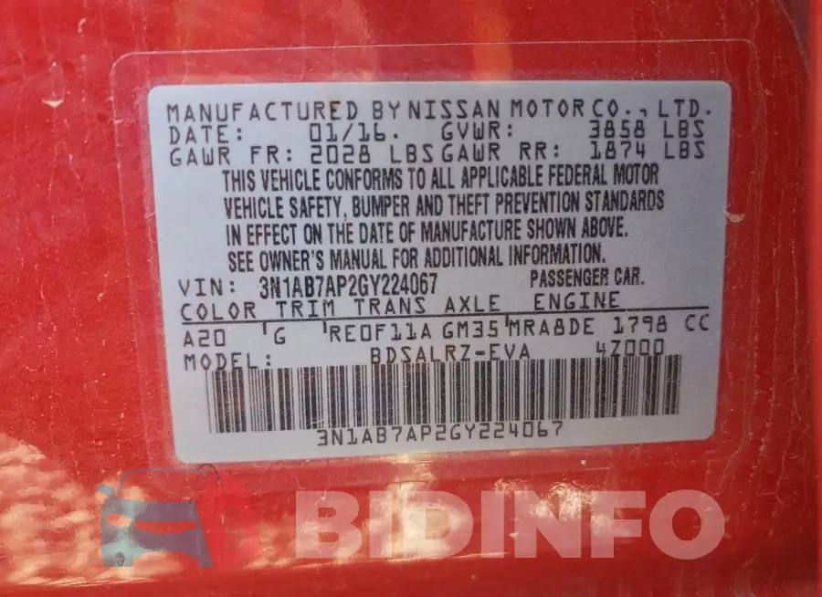 3N1AB7AP2GY224067 Photo# 13