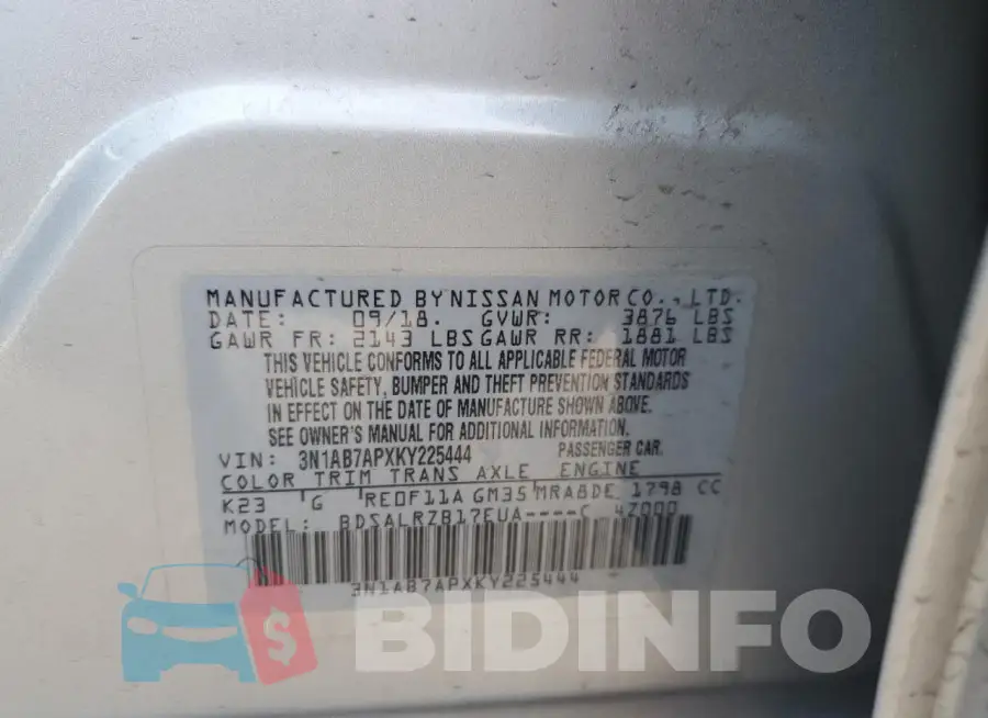 3N1AB7APXKY225444 Photo# 12