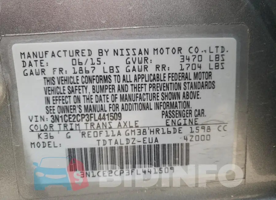 3N1CE2CP3FL441509 Photo# 12