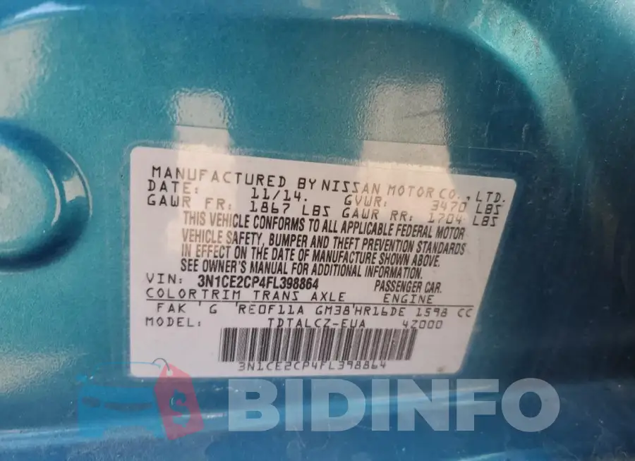 3N1CE2CP4FL398864 Photo# 12