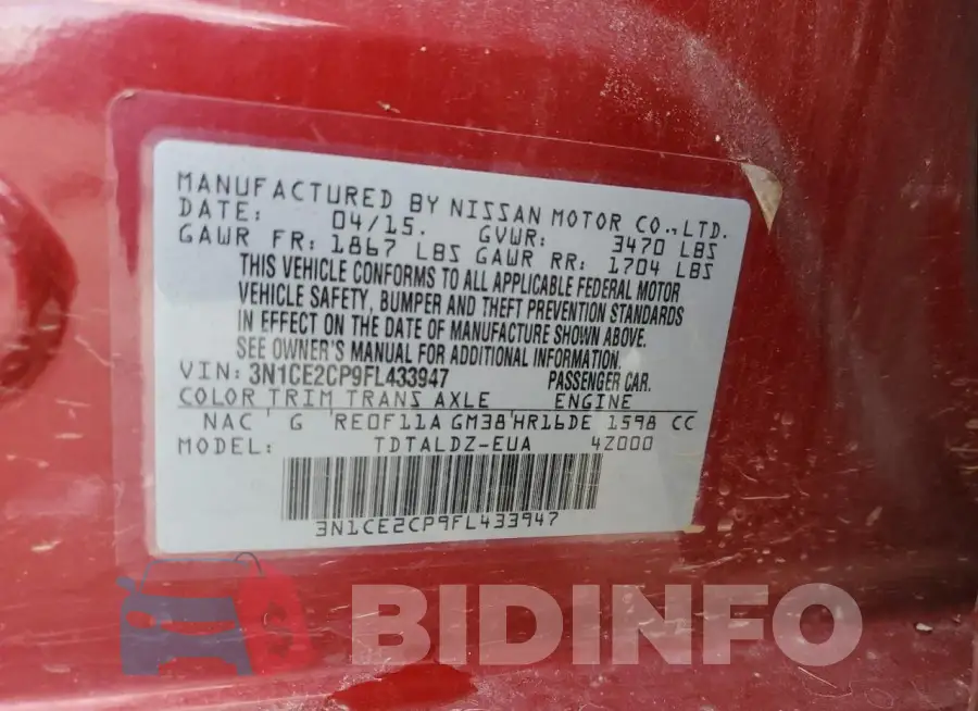 3N1CE2CP9FL433947 Photo# 13