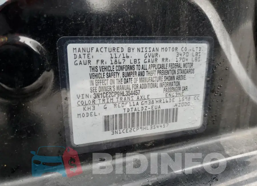 3N1CE2CP9HL354457 Photo# 13
