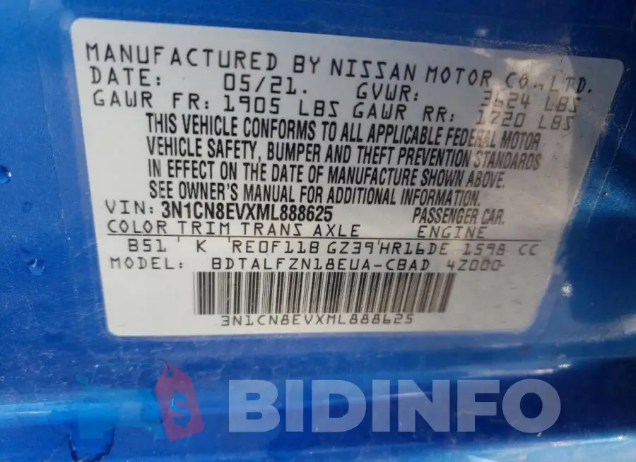 3N1CN8EVXML888625 Photo# 12