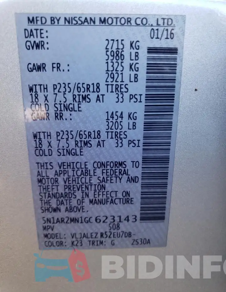 5N1AR2MN1GC623143 Photo# 13
