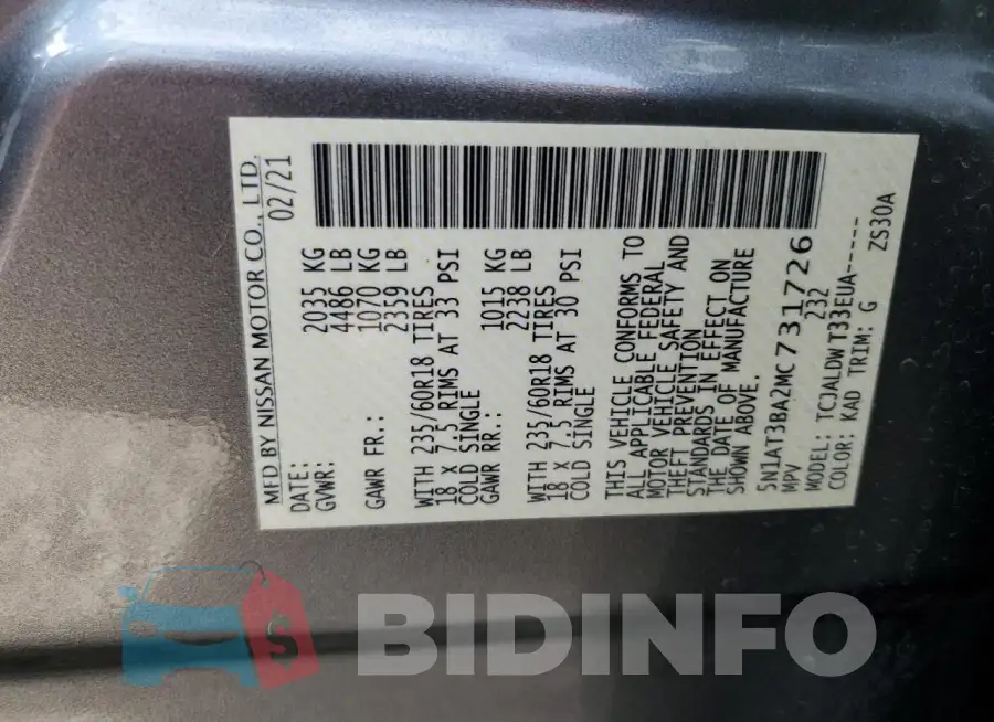 5N1AT3BA2MC731726 Photo# 14