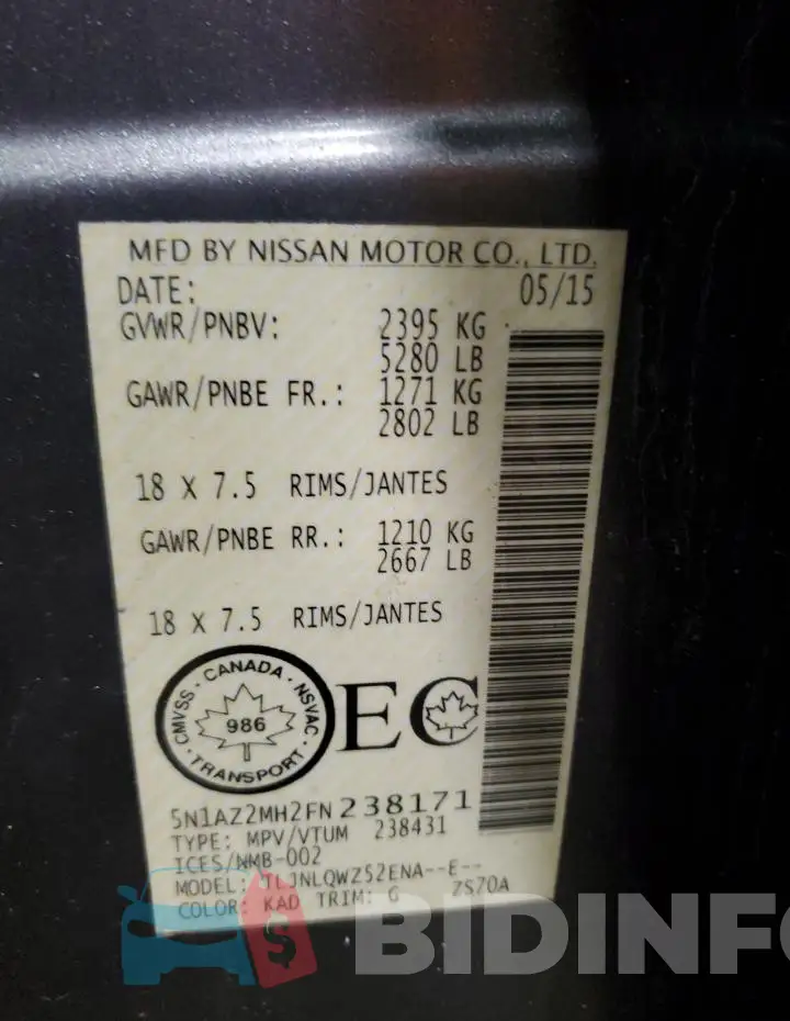 5N1AZ2MH2FN238171 Photo# 13