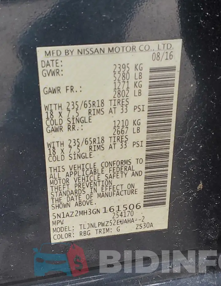 5N1AZ2MH3GN161506 Photo# 13