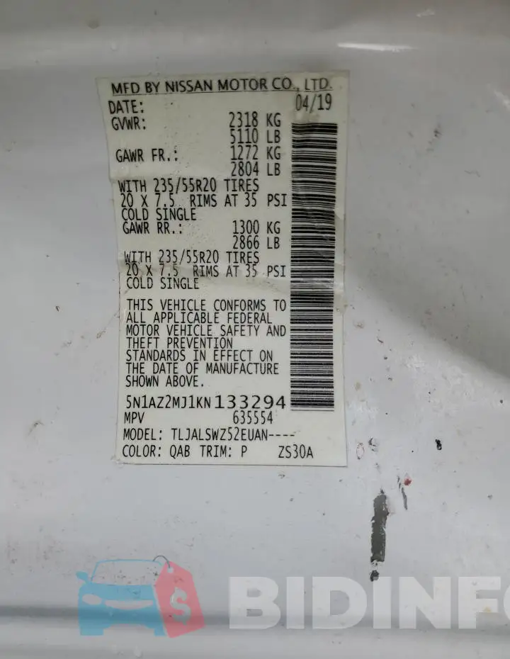 5N1AZ2MJ1KN133294 Photo# 13