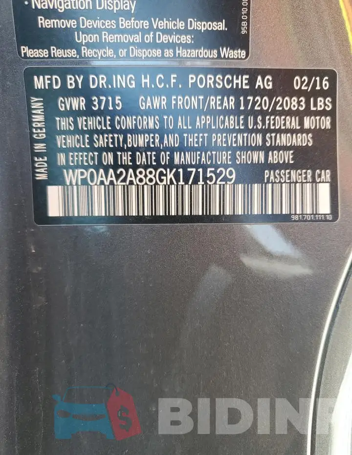 WP0AA2A88GK171529 Photo# 12