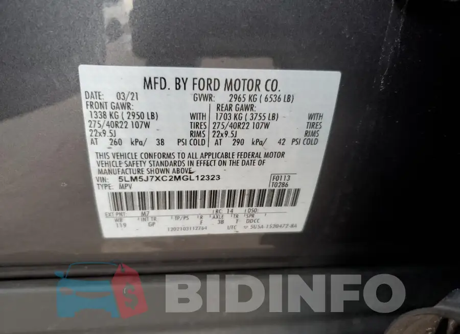 5LM5J7XC2MGL12323 Photo# 13