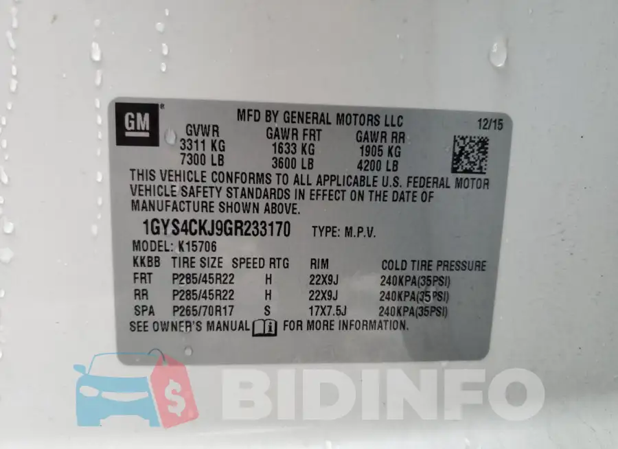 1GYS4CKJ9GR233170 Photo# 13