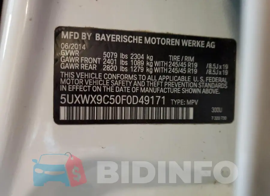 5UXWX9C50F0D49171 Photo# 13