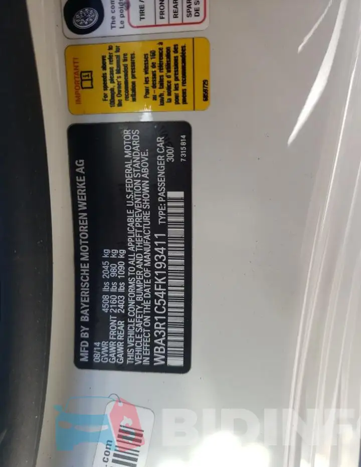 WBA3R1C54FK193411 Photo# 13