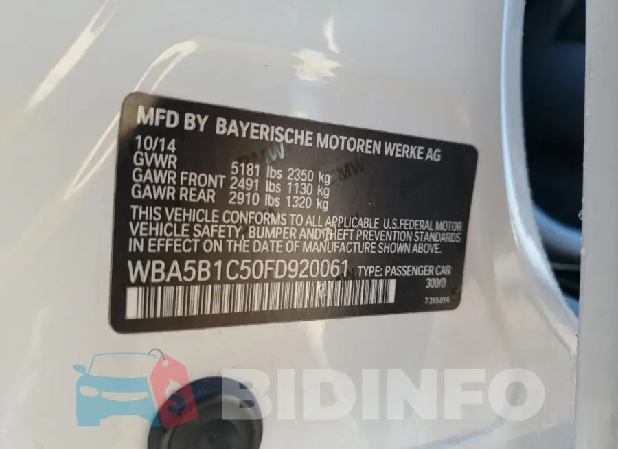 WBA5B1C50FD920061 Photo# 12