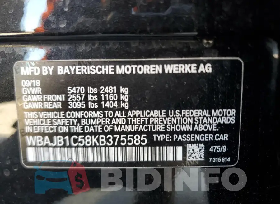 WBAJB1C58KB375585 Photo# 12