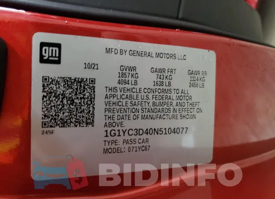 1G1YC3D40N5104077 Photo# 12