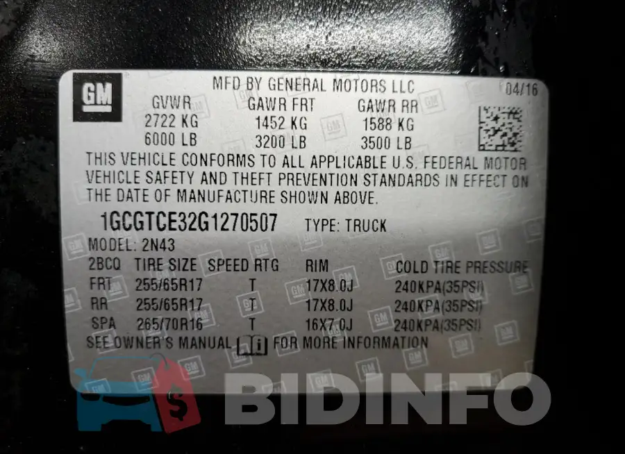 1GCGTCE32G1270507 Photo# 12