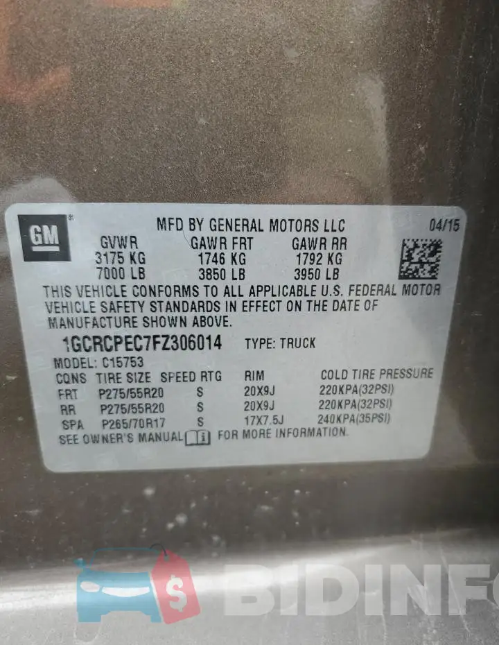 1GCRCPEC7FZ306014 Photo# 12