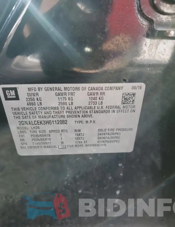 2GNALCEK3H6112082 Photo# 13