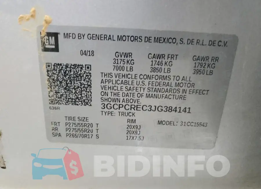 3GCPCREC3JG384141 Photo# 12