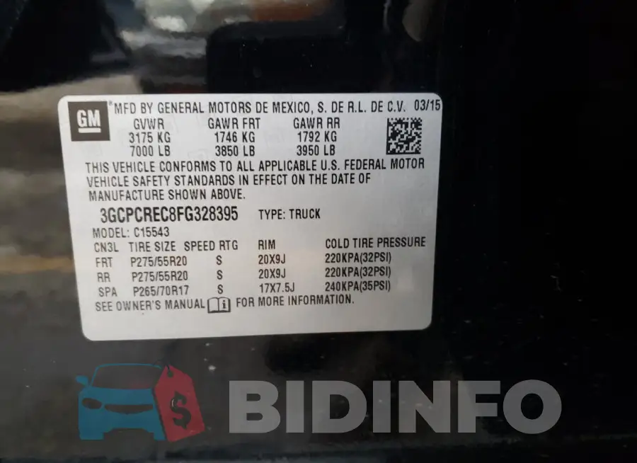 3GCPCREC8FG328395 Photo# 14