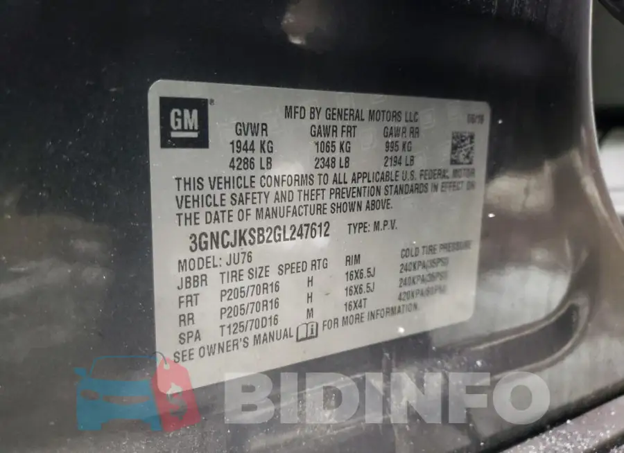 3GNCJKSB2GL247612 Photo# 12