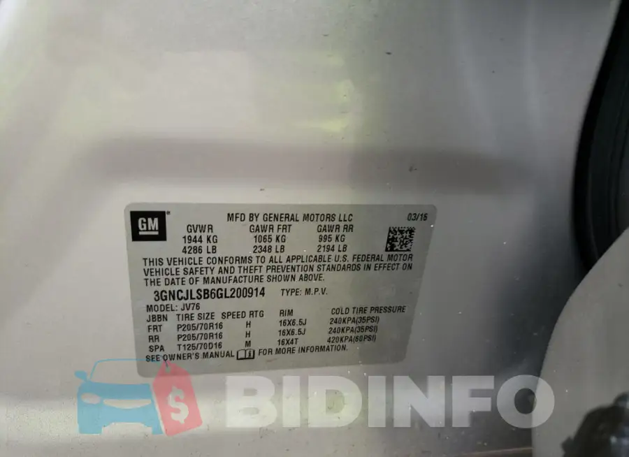 3GNCJLSB6GL200914 Photo# 12