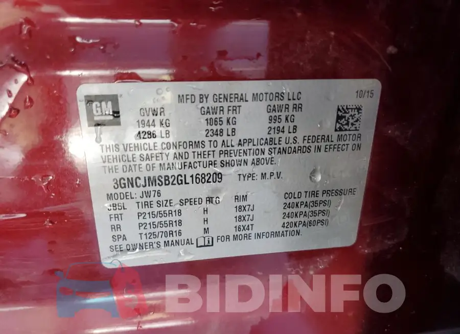 3GNCJMSB2GL168209 Photo# 14