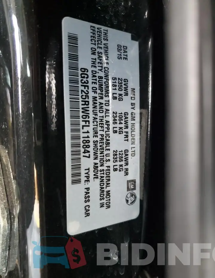 6G3F25RW6FL118847 Photo# 12