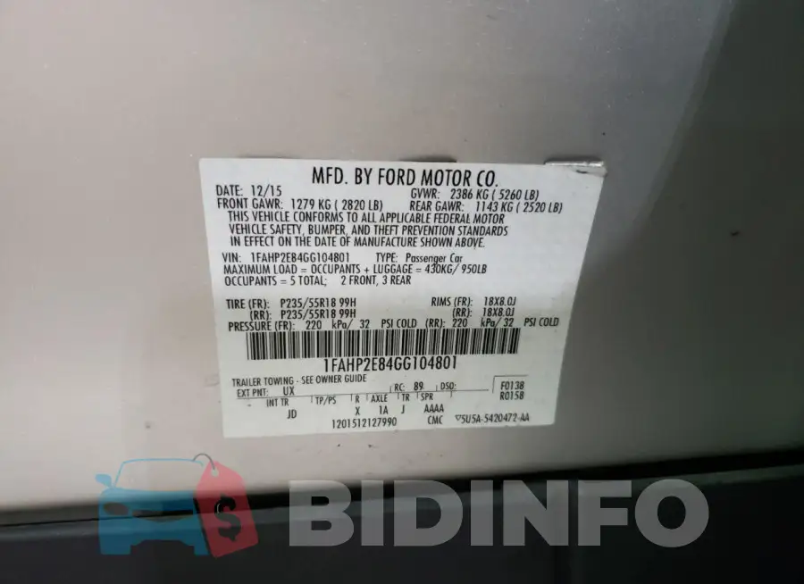 1FAHP2E84GG104801 Photo# 13