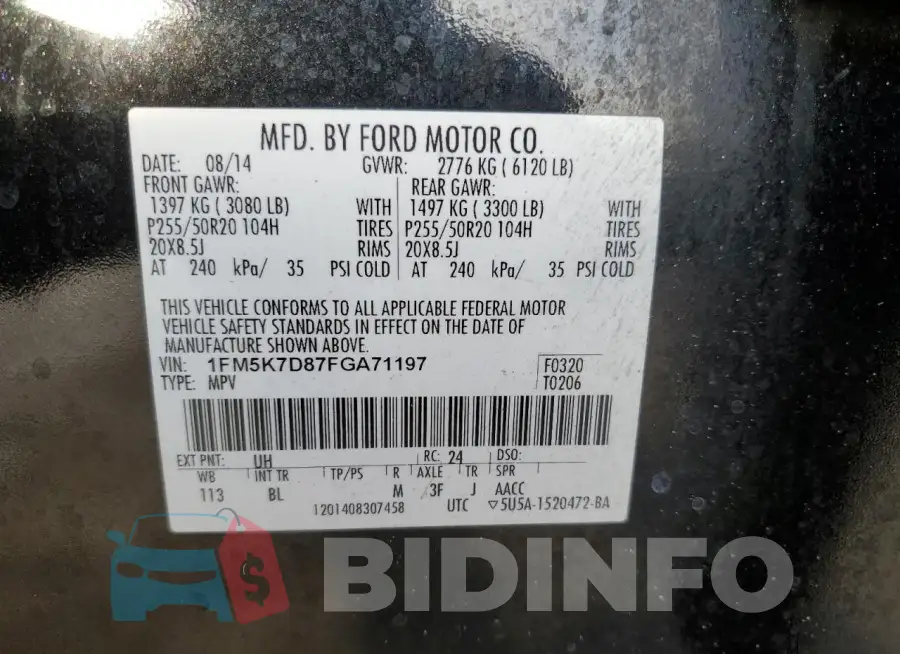 1FM5K7D87FGA71197 Photo# 13